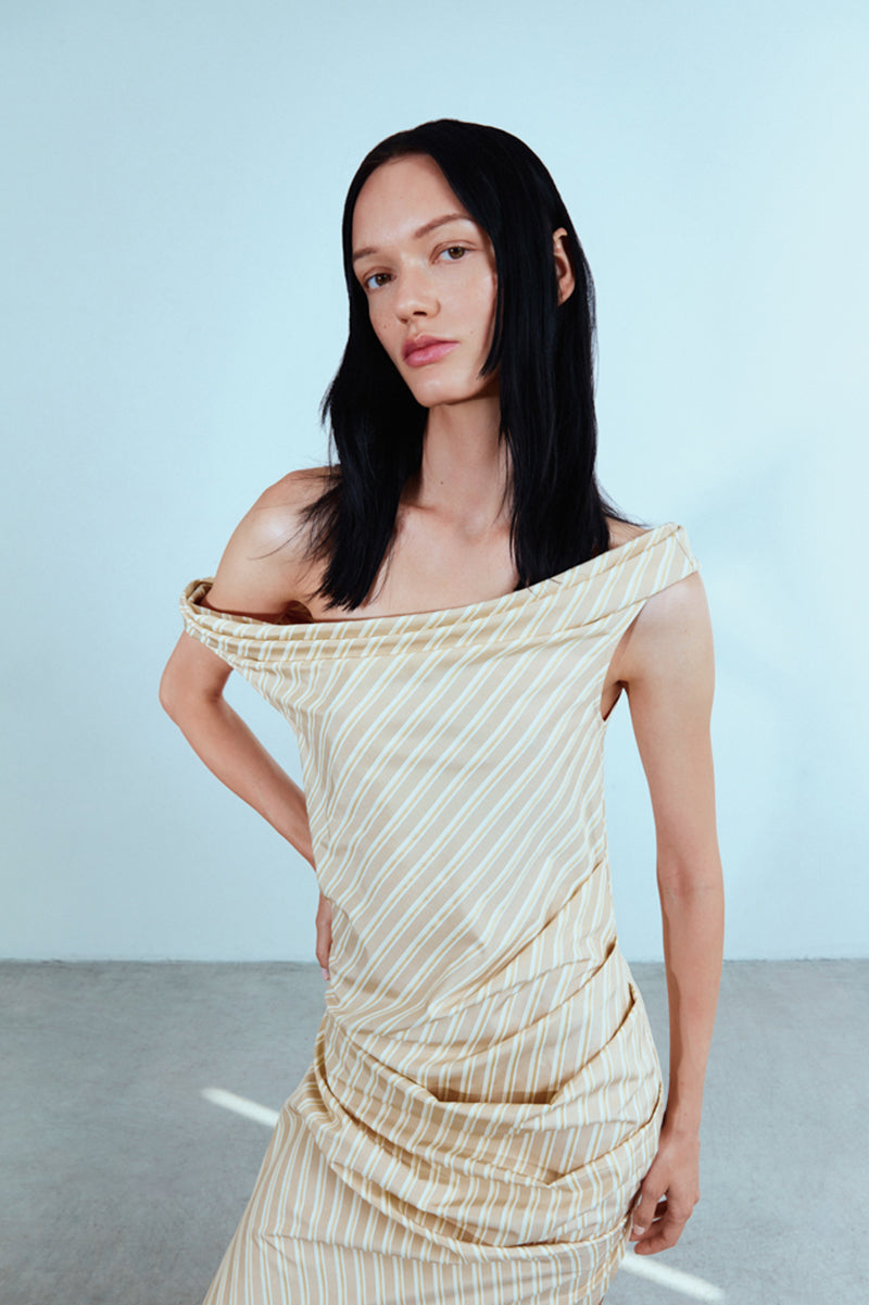 YELLOW DRAPING MAXI DRESS