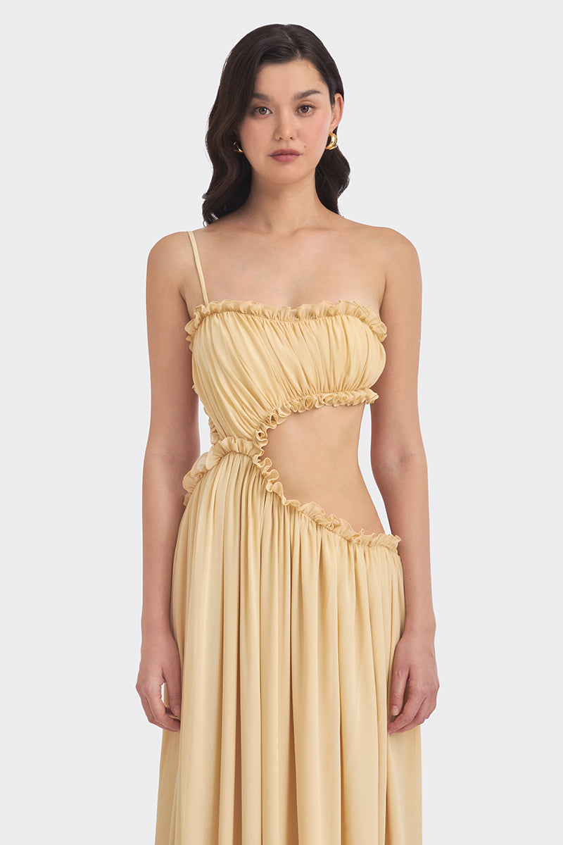 SELENE DRAPED BEIGE MAXI DRESS