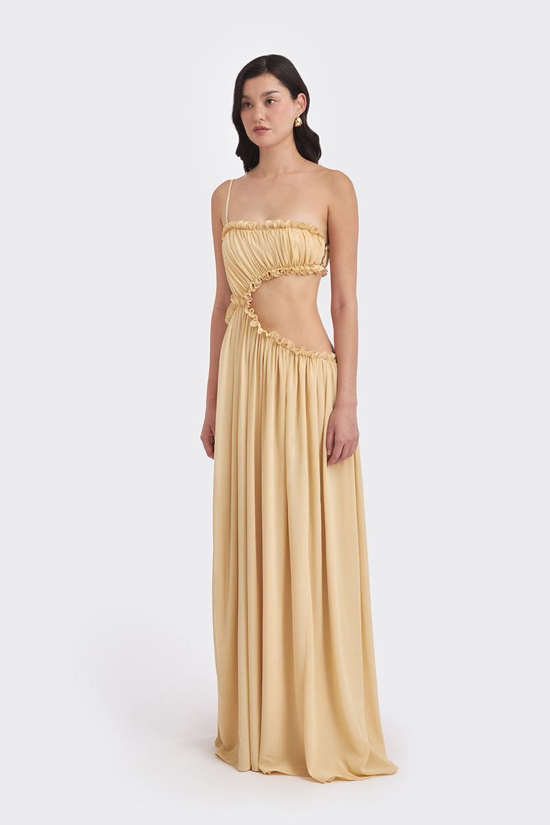 SELENE DRAPED BEIGE MAXI DRESS
