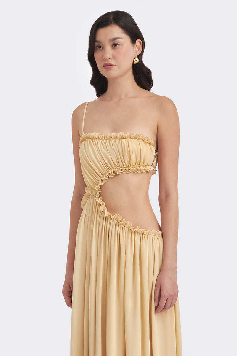 SELENE DRAPED BEIGE MAXI DRESS