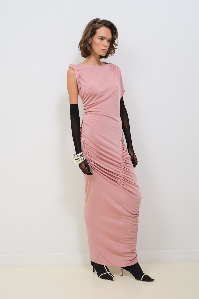 SILKY JERSEY DRAPED DRESS