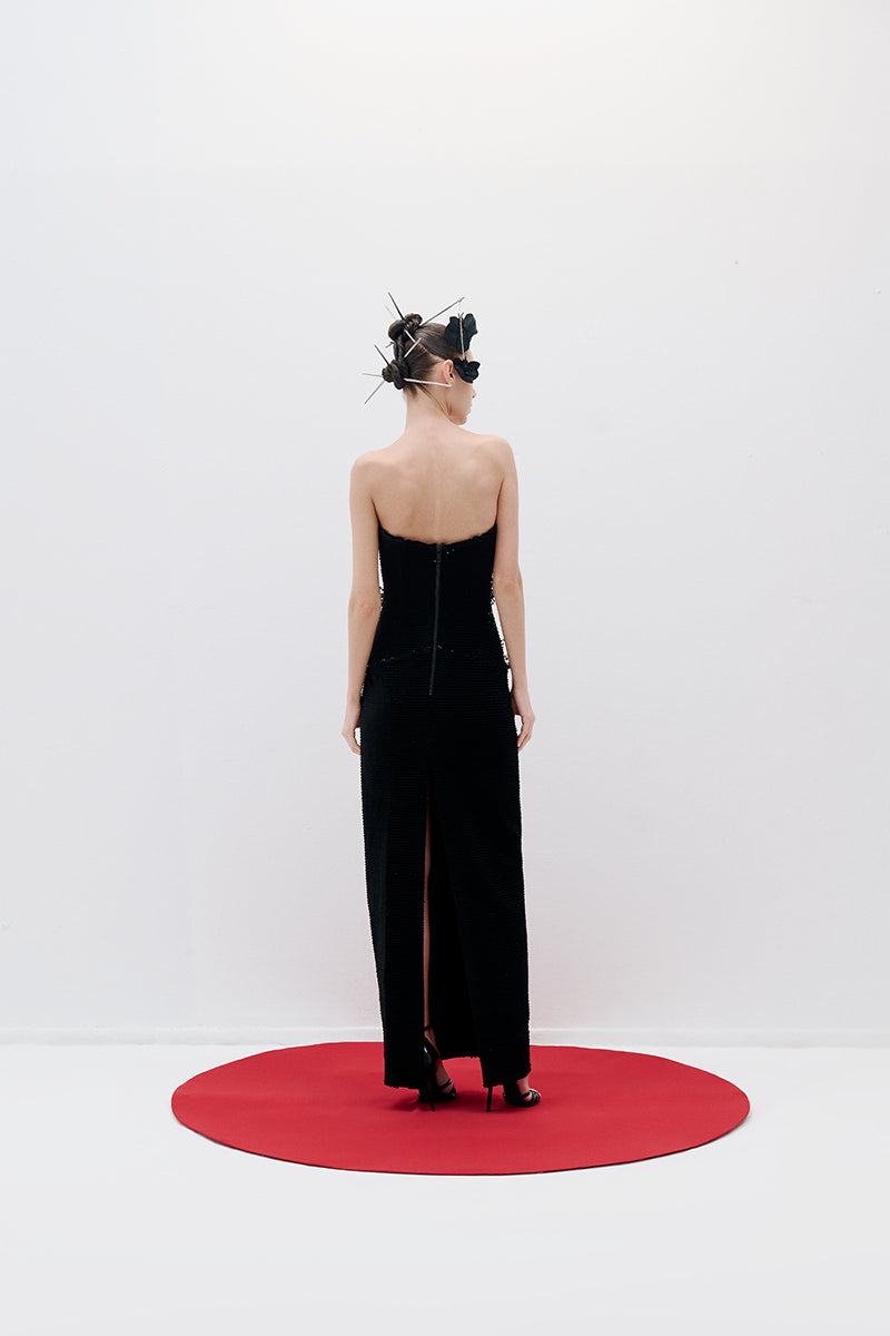 VELVET SEQUIN MAXI DRESS IN BLACK