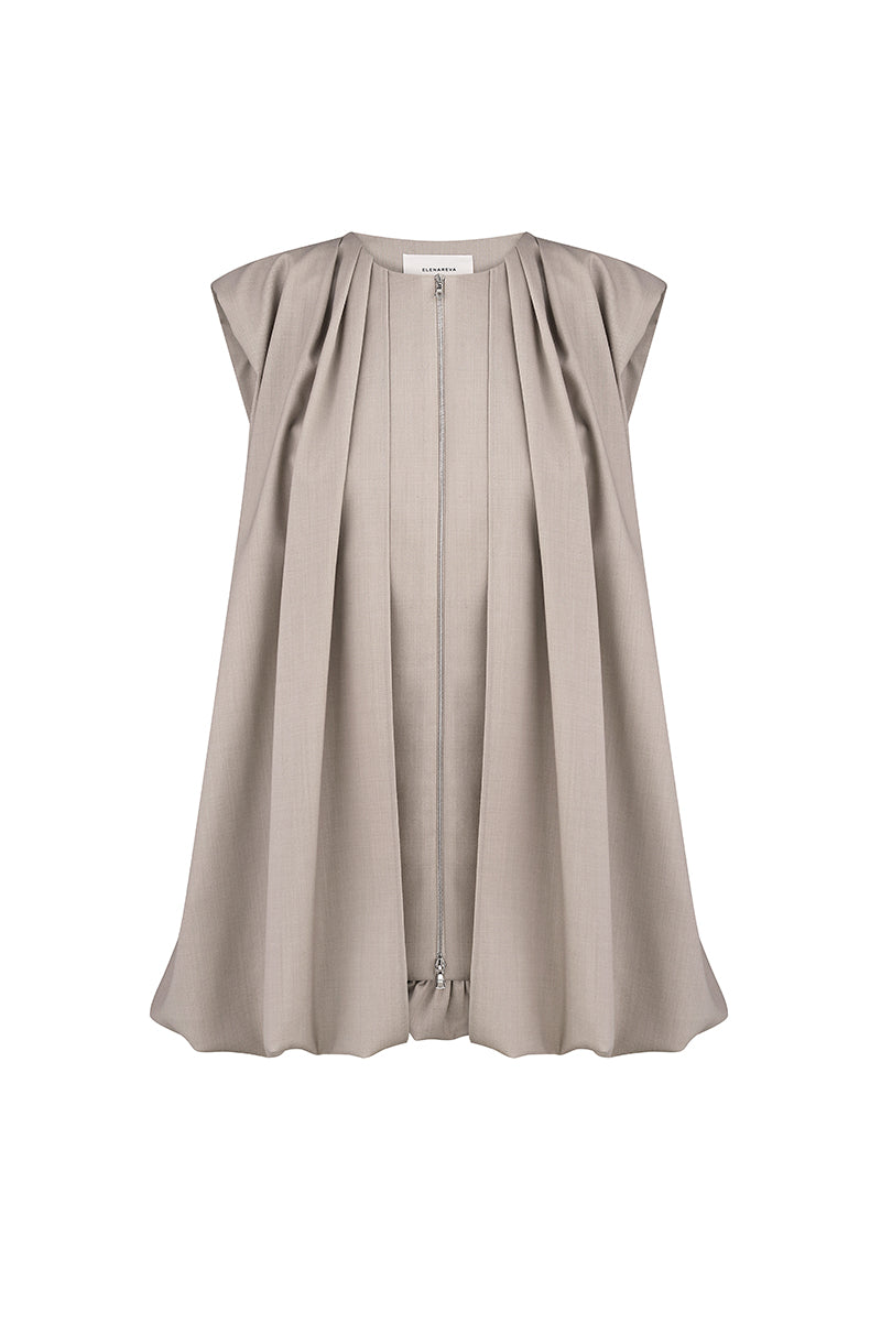 TAUPE VEST WITH ZIPPER AND BELT