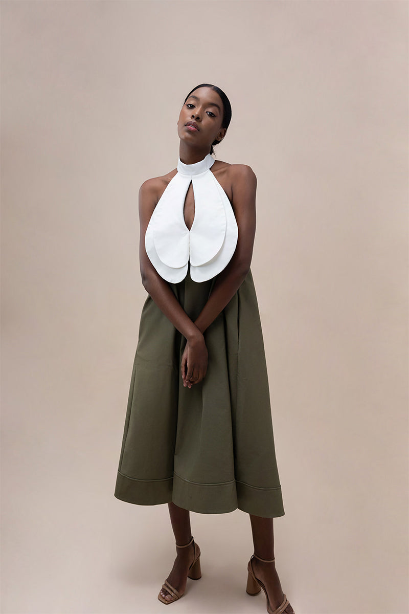 TULIP DRESS IN DUSKY GREEN