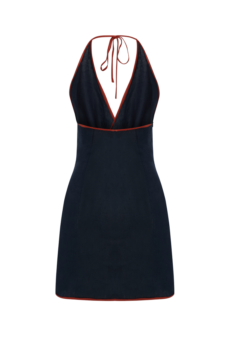 SADIE NAVY LINEN WRAP MINI DRESS