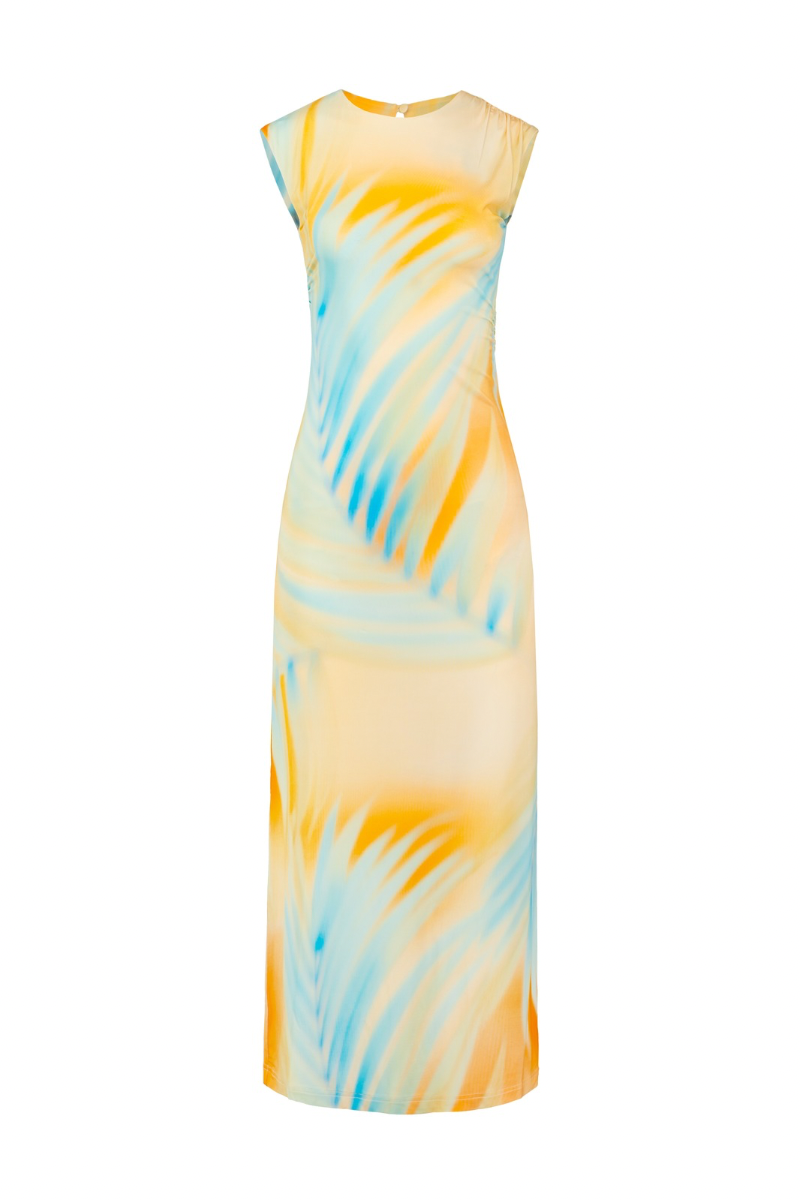 STRETCH-JERSEY DRESS IN TROPICAL SUNSET PRINT
