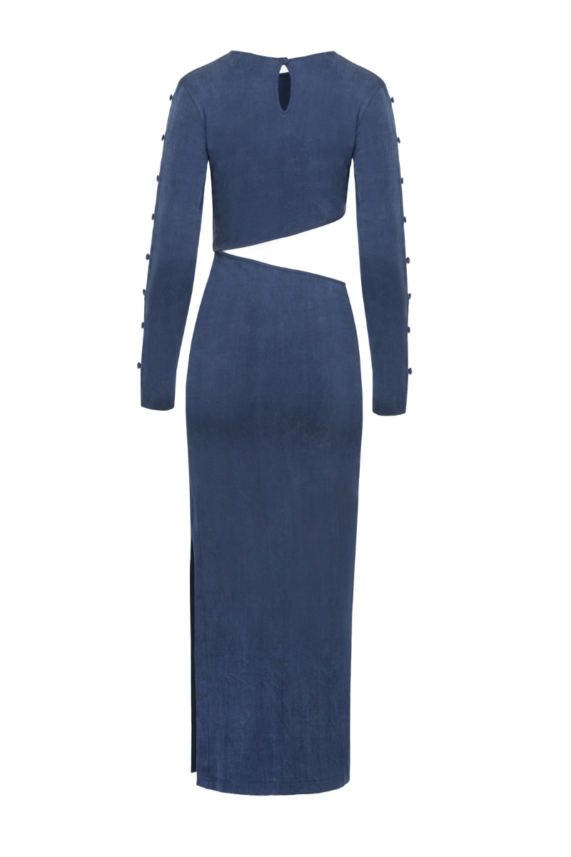 LONG SLEEVE CUT-OUT DRESS IN DEEP BLUE