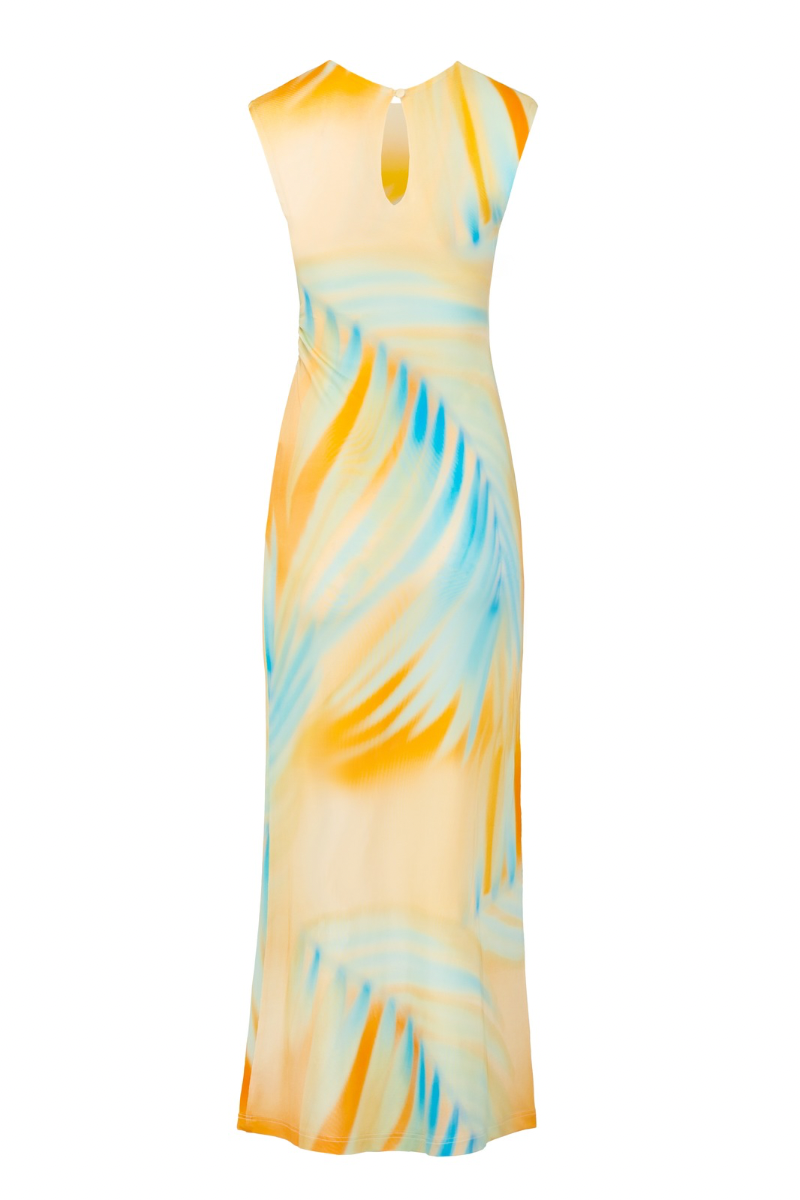 STRETCH-JERSEY DRESS IN TROPICAL SUNSET PRINT