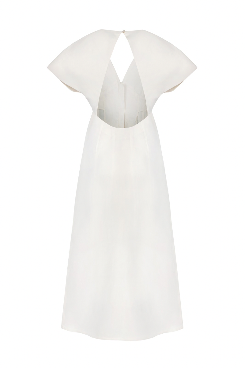 OPEN BACK MIDI DRESS IN PEARL WHITE