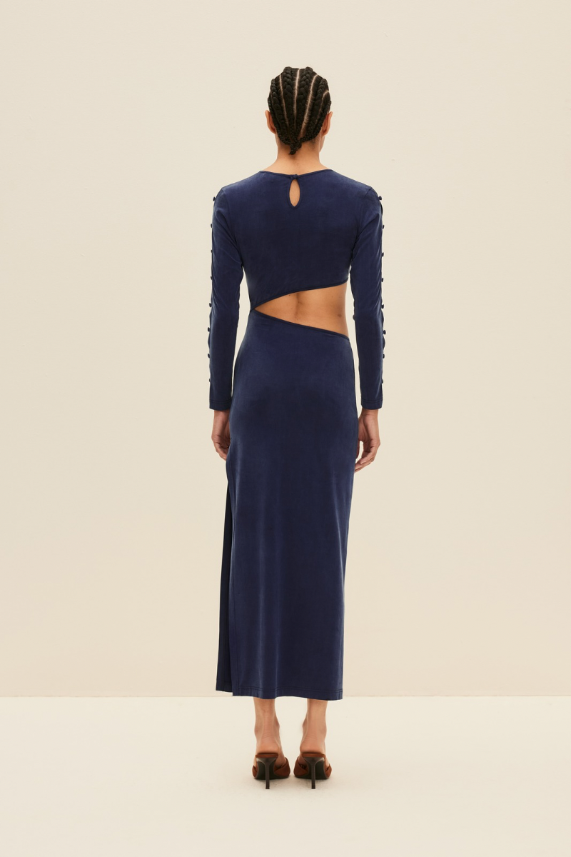 LONG SLEEVE CUT-OUT DRESS IN DEEP BLUE