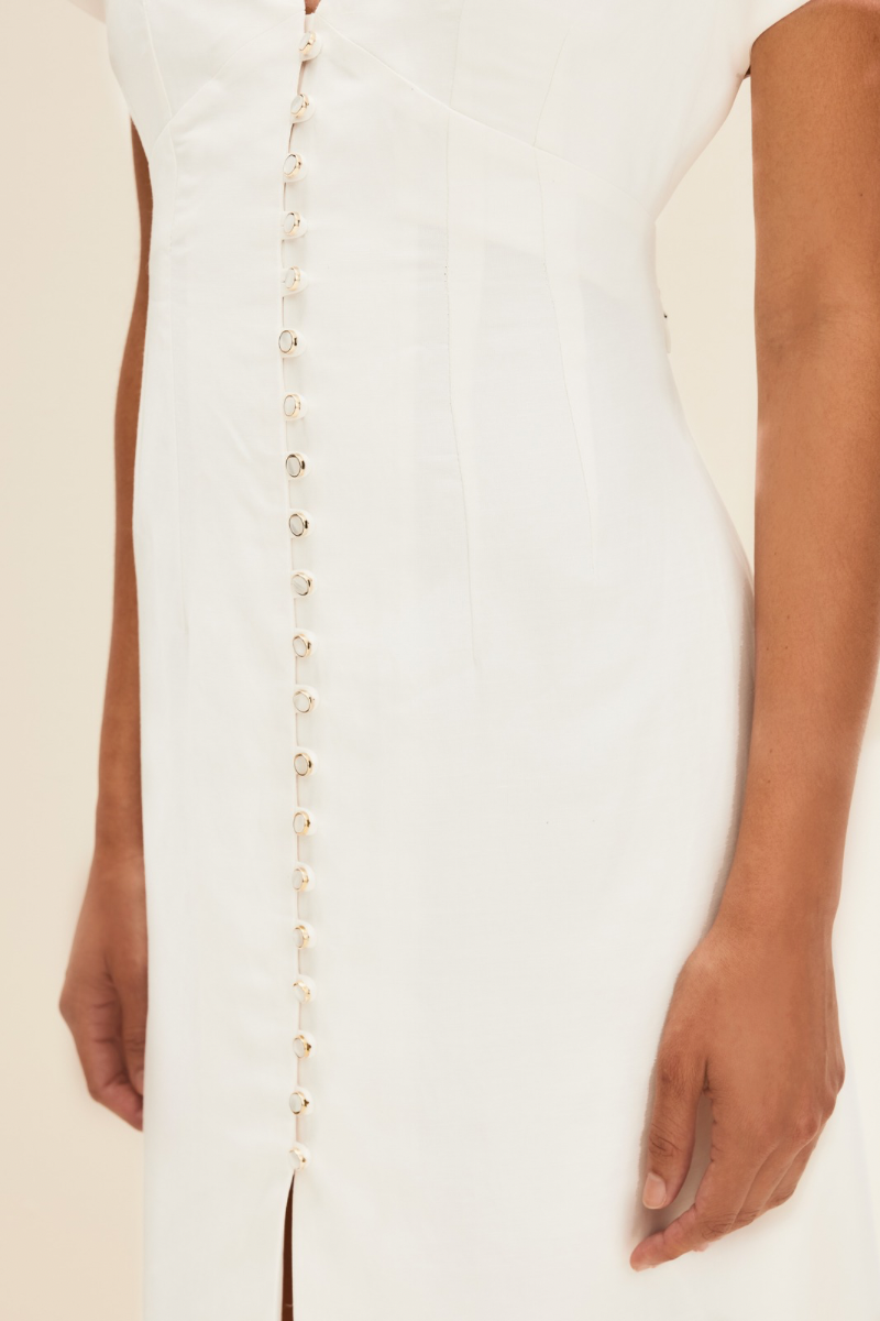 OPEN BACK MIDI DRESS IN PEARL WHITE