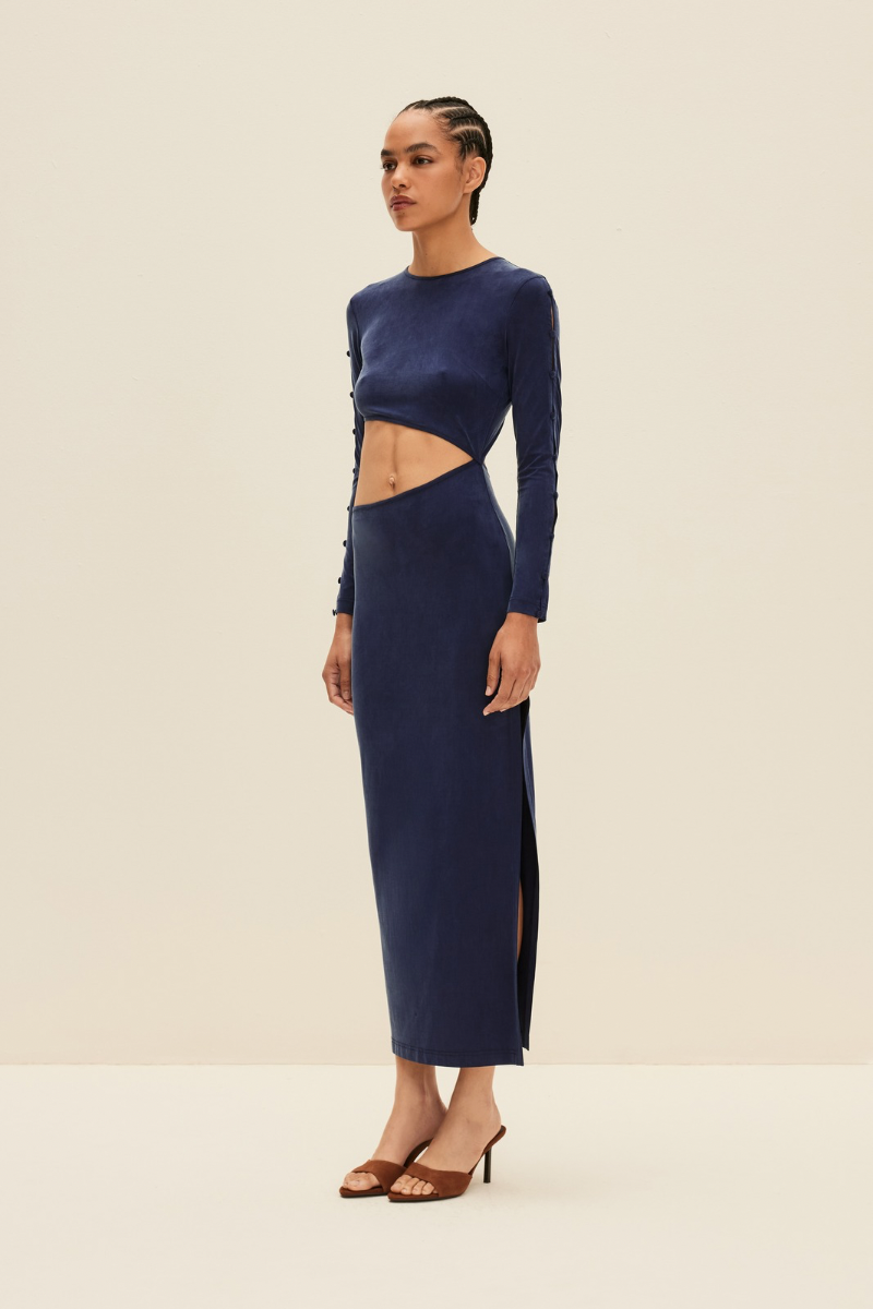 LONG SLEEVE CUT-OUT DRESS IN DEEP BLUE