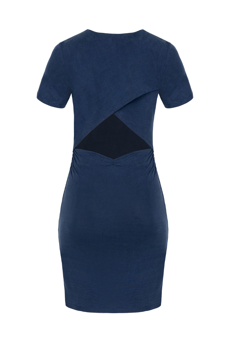 DRAPED SHORT DRESS IN DEEP BLUE