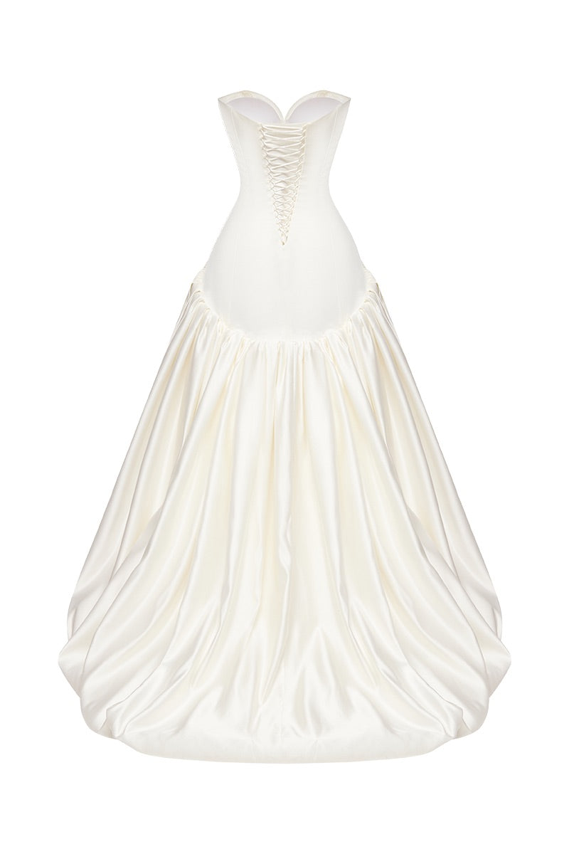 FIGURE DRESS SATIN IN OFF-WHITE