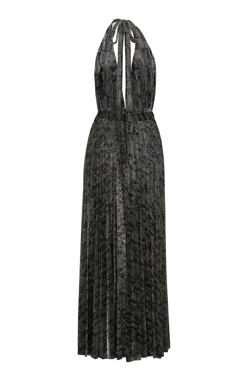 WATERFALL DRESS IN METALLIC GOLD
