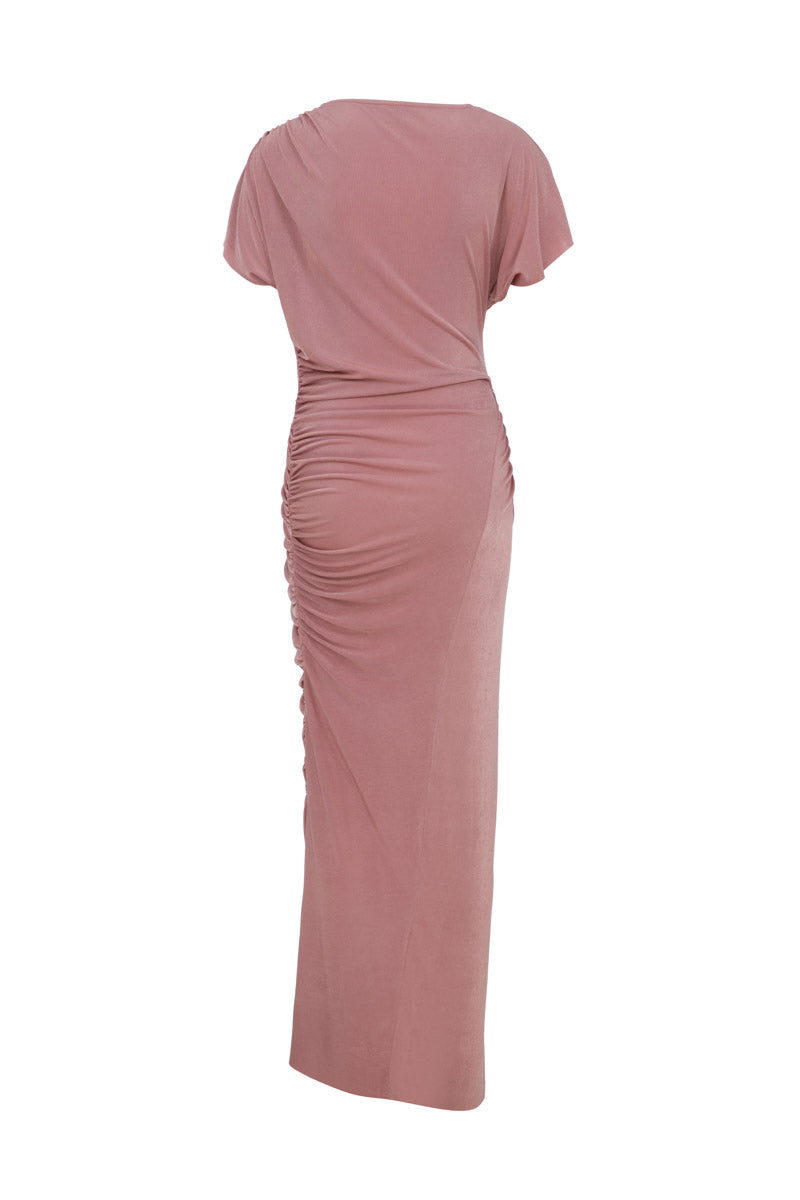 SILKY JERSEY DRAPED DRESS