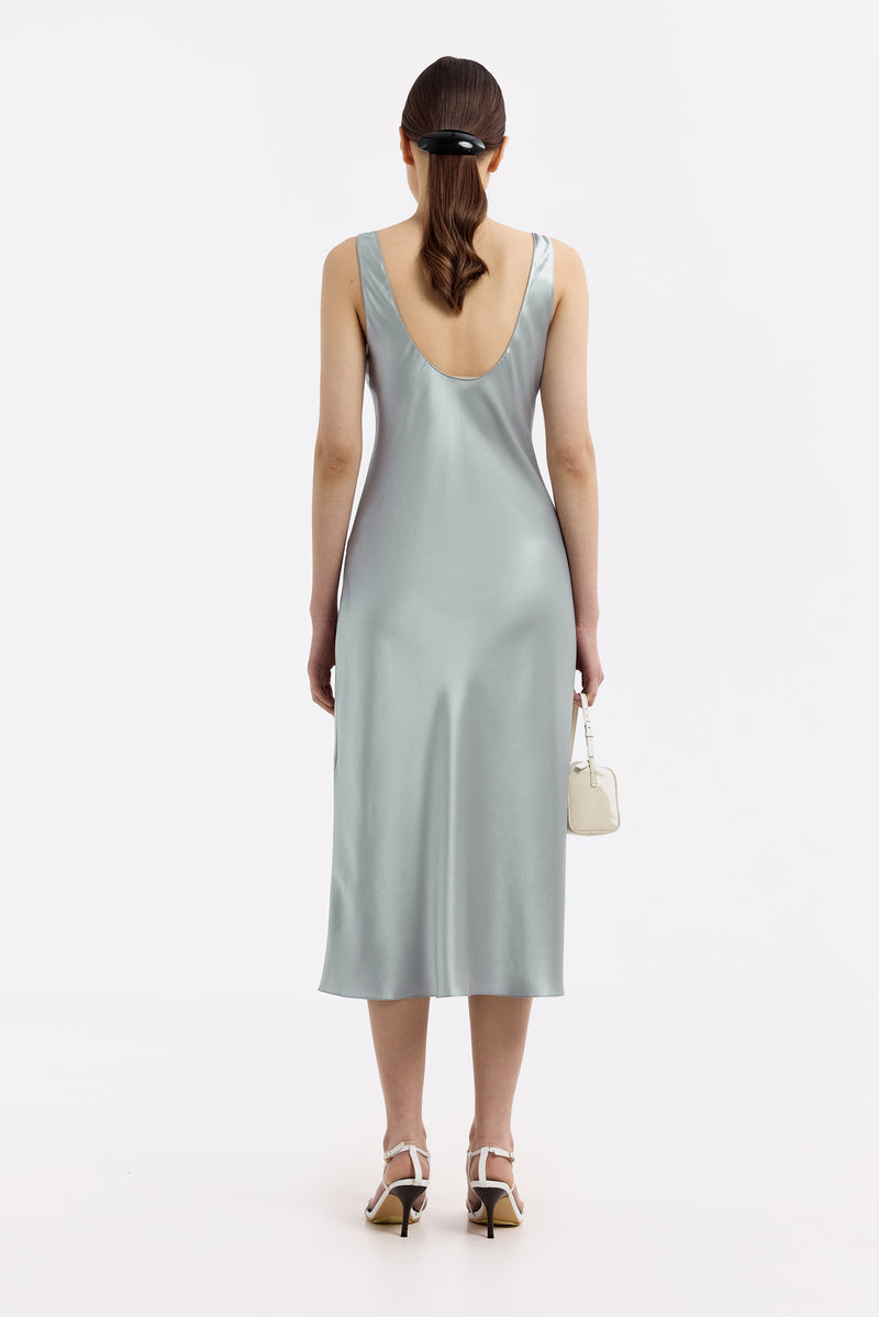 YUNA MOONSTONE SILK SATIN TANK DRESS