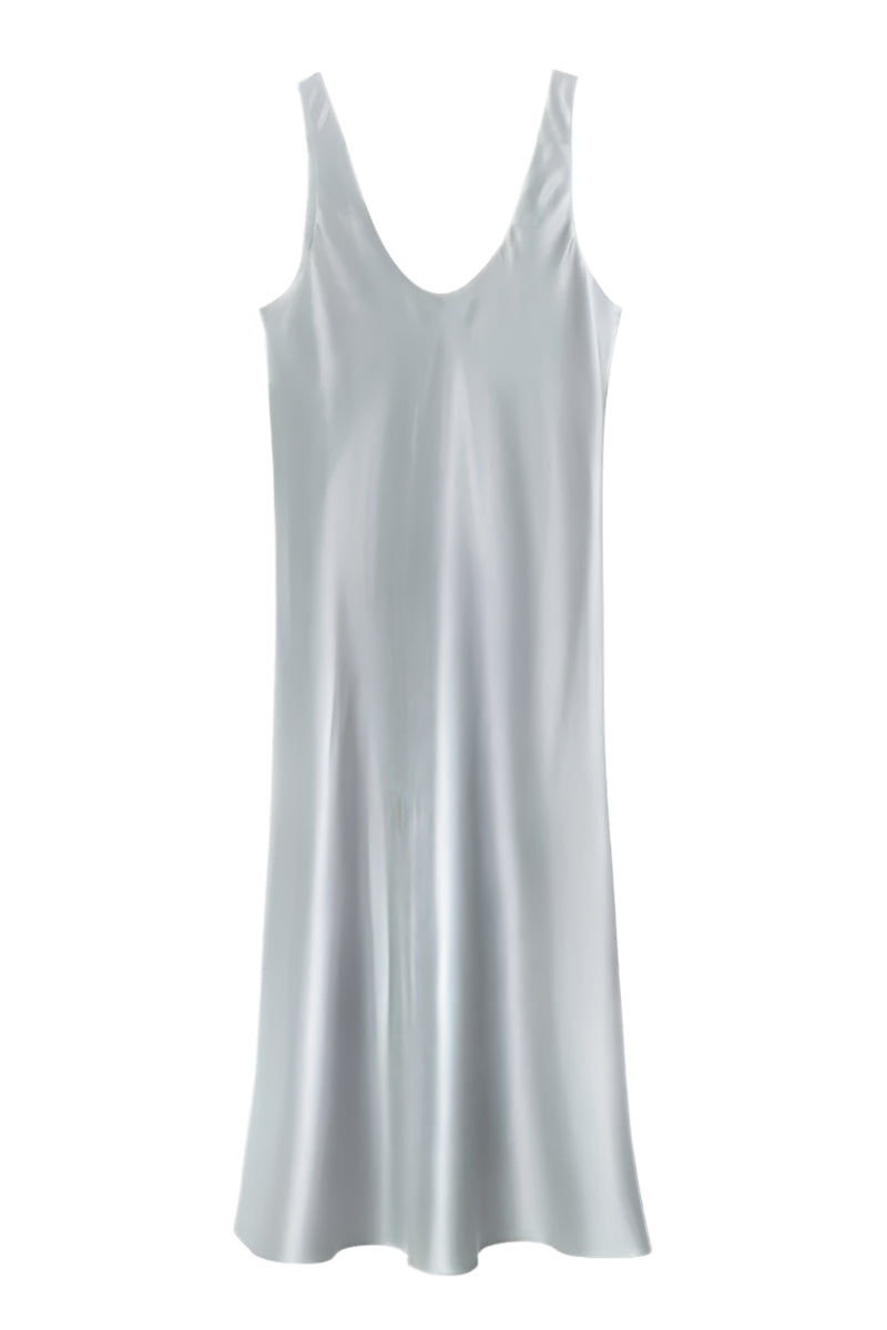 YUNA MOONSTONE SILK SATIN TANK DRESS