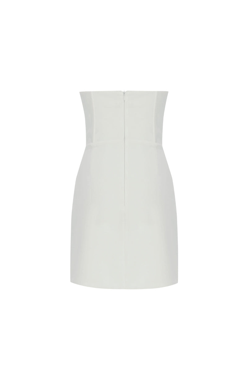 CORSET DETAILED STRAPLESS MINI DRESS IN OFF-WHITE