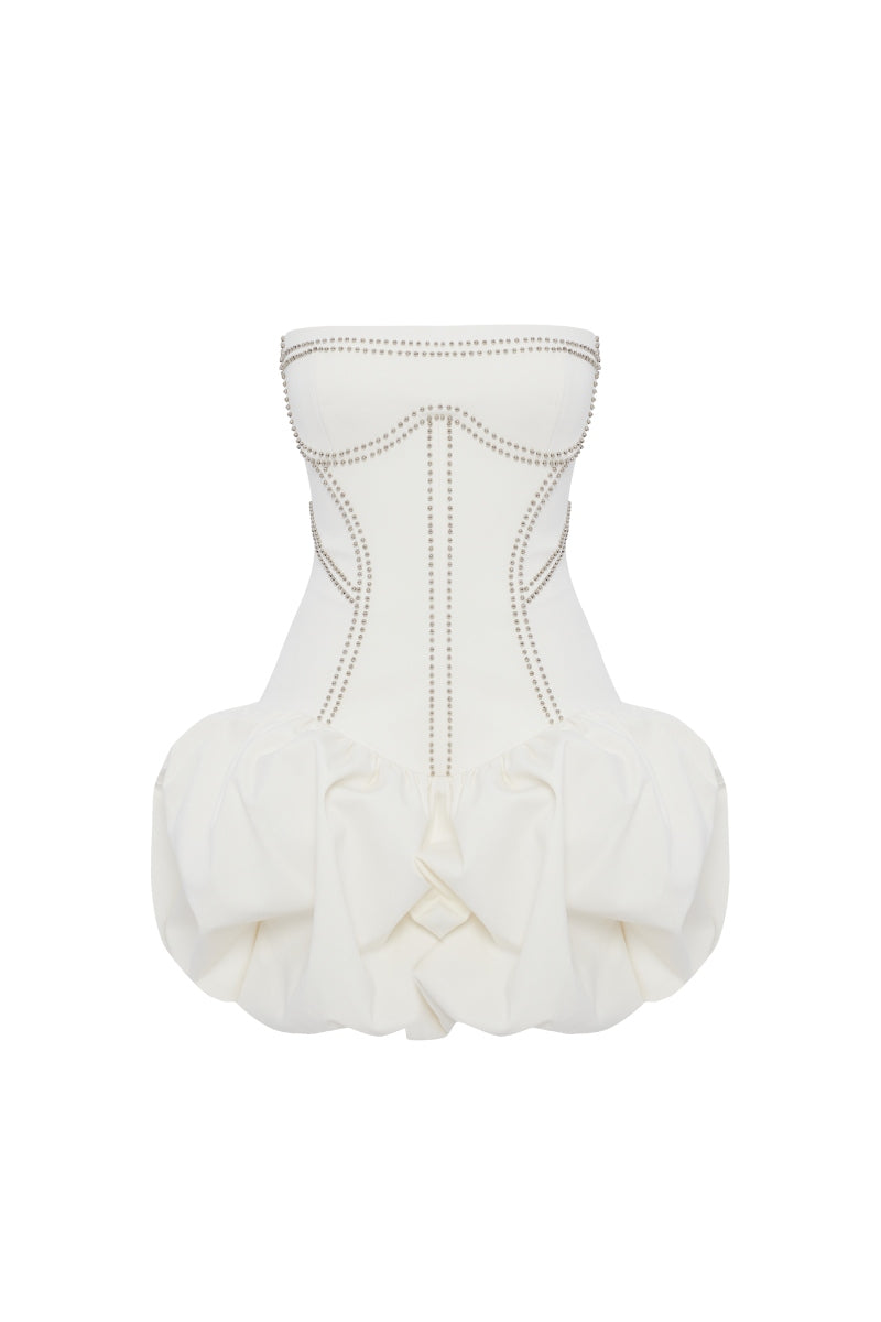 GABARDINE MINI DRESS IN OFF-WHITE