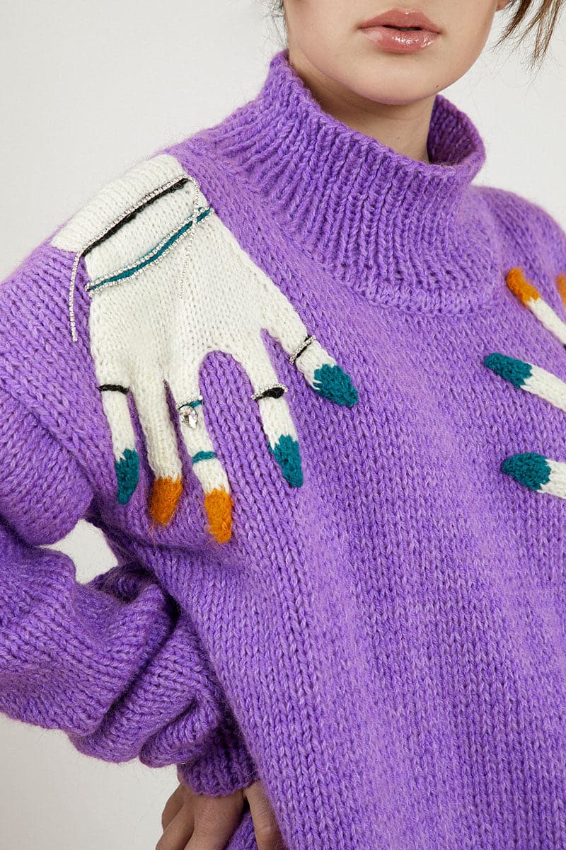 HAND-KNIT TURTLENECK PURPLE SWEATER