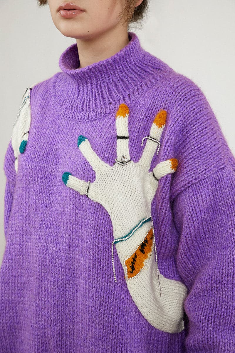 HAND-KNIT TURTLENECK PURPLE SWEATER