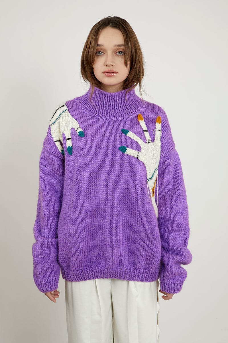 HAND-KNIT TURTLENECK PURPLE SWEATER