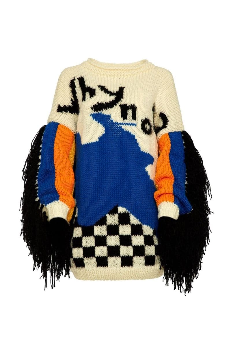 HAND-KNIT WOOL BLEND EMBROIDERED SWEATER