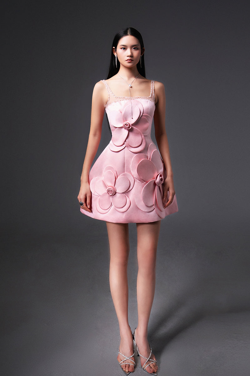CULT MIA X HAPPY CLOTHING ANAHI FIT AND FLARE MINI DRESS IN PINK