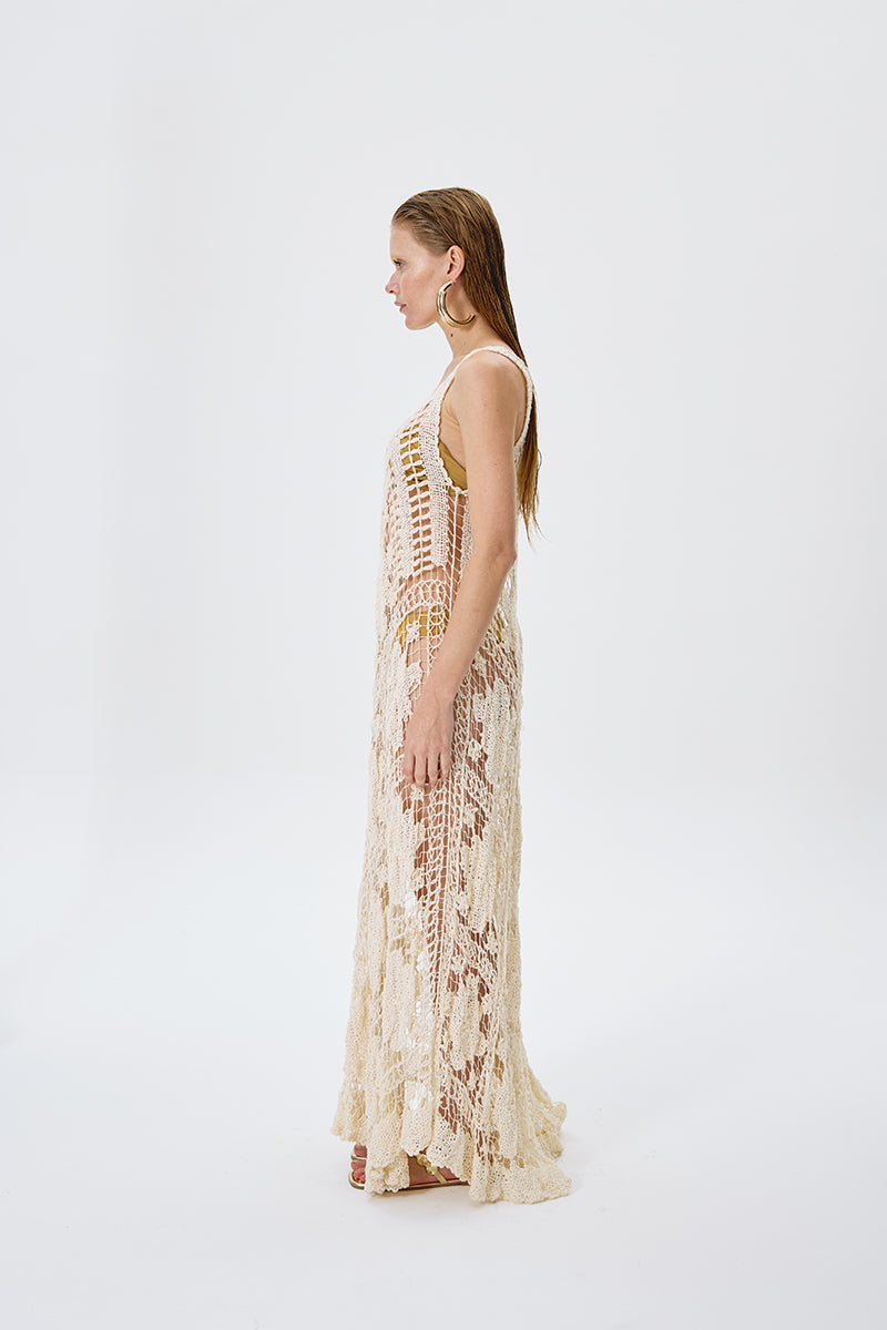 ARTISANAL LACE DRESS IN BEIGE