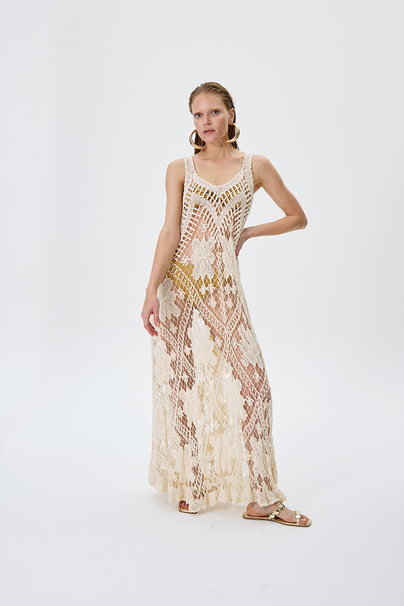 ARTISANAL LACE DRESS IN BEIGE