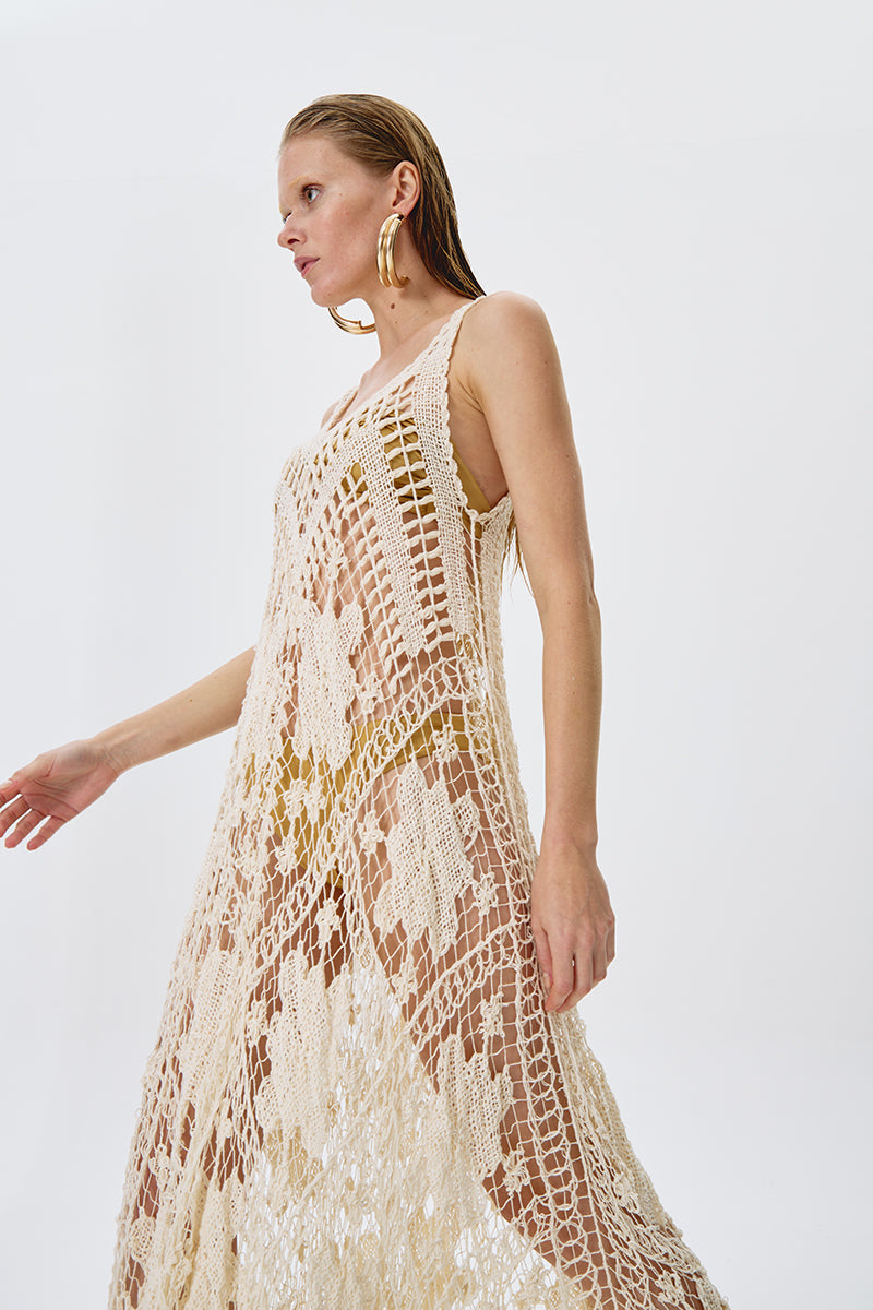 ARTISANAL LACE DRESS IN BEIGE