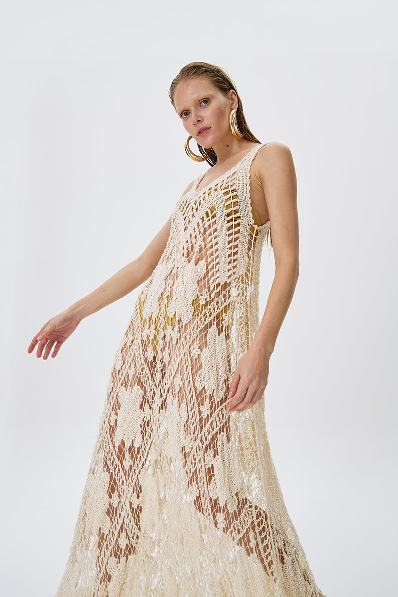 ARTISANAL LACE DRESS IN BEIGE