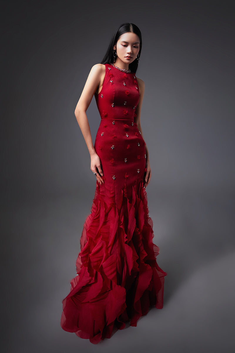 CULT MIA X HAPPY CLOTHING POTTER MERMAID ORGANZA MAXI DRESS IN RED