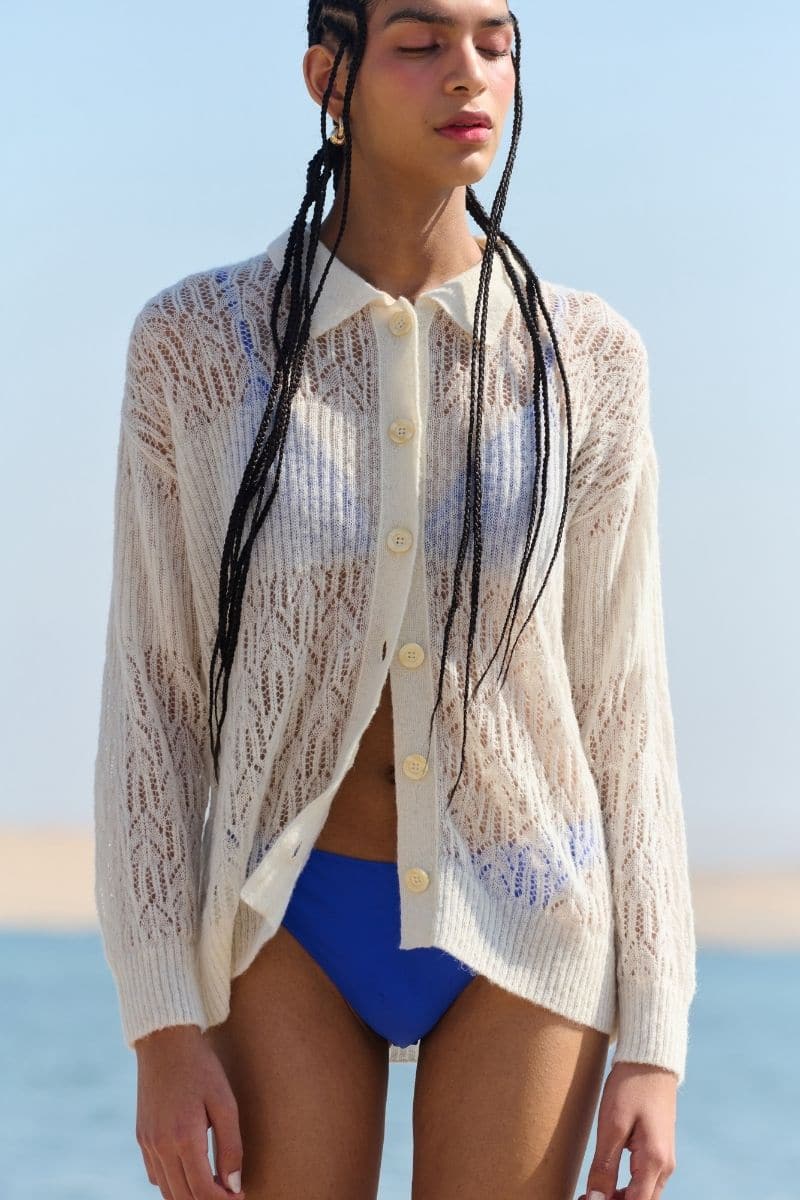 CREAM ARAÑITA COLLARED CARDIGAN