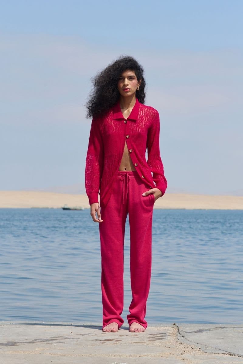 FRAMBUESA PINK ARAÑITA COLLARED CARDIGAN