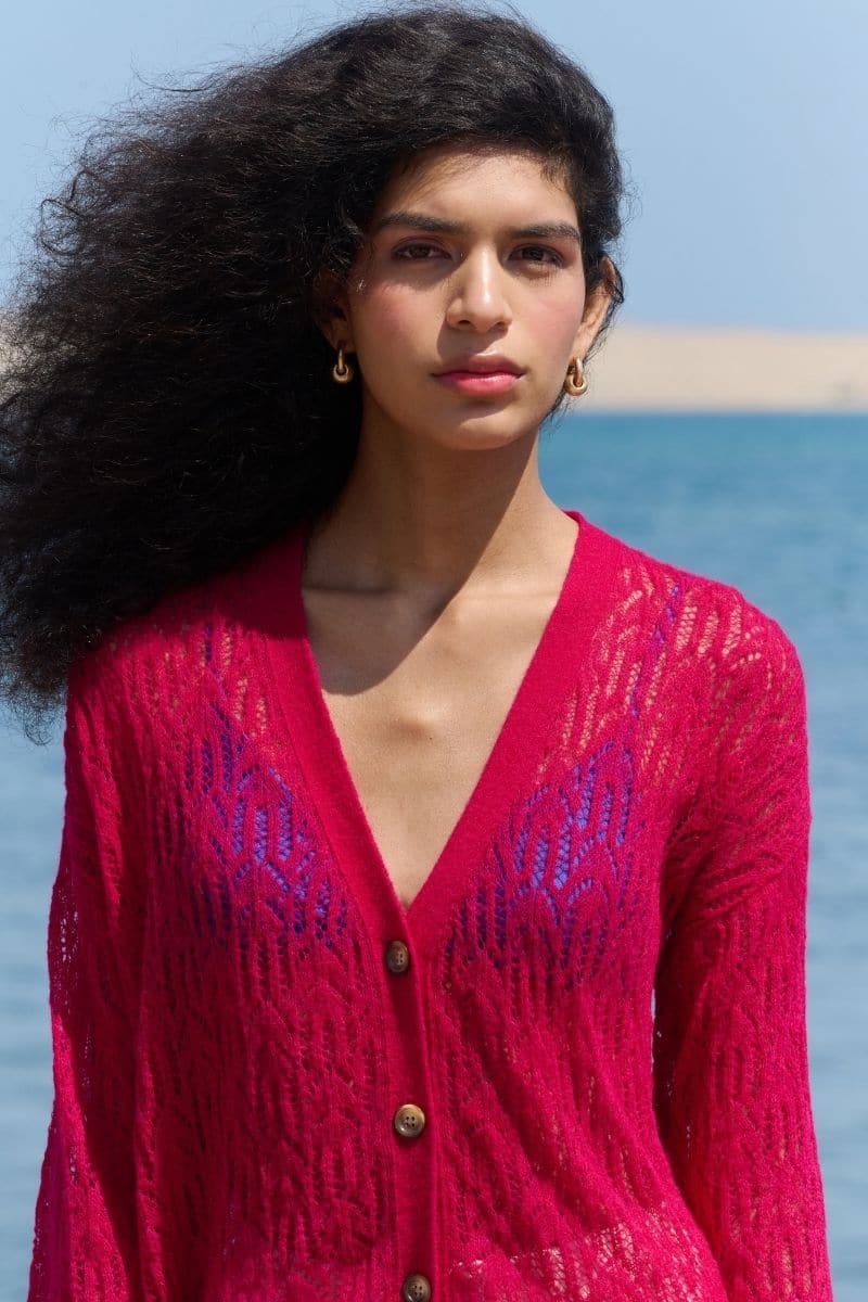 FRAMBUESA PINK ARAÑITA V NECK CARDIGAN