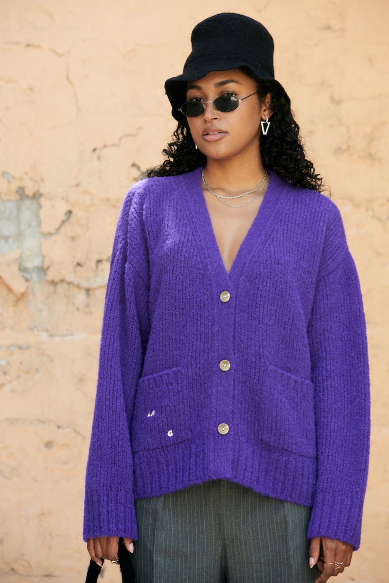 LA G KNITTED PURPLE CARDIGAN