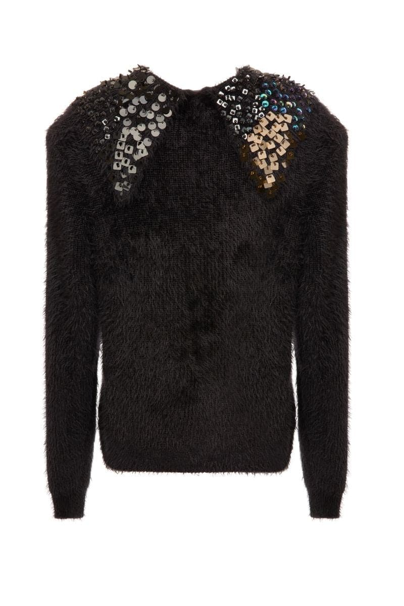 EMBELLISHED COLLARED BLACK SWEATER