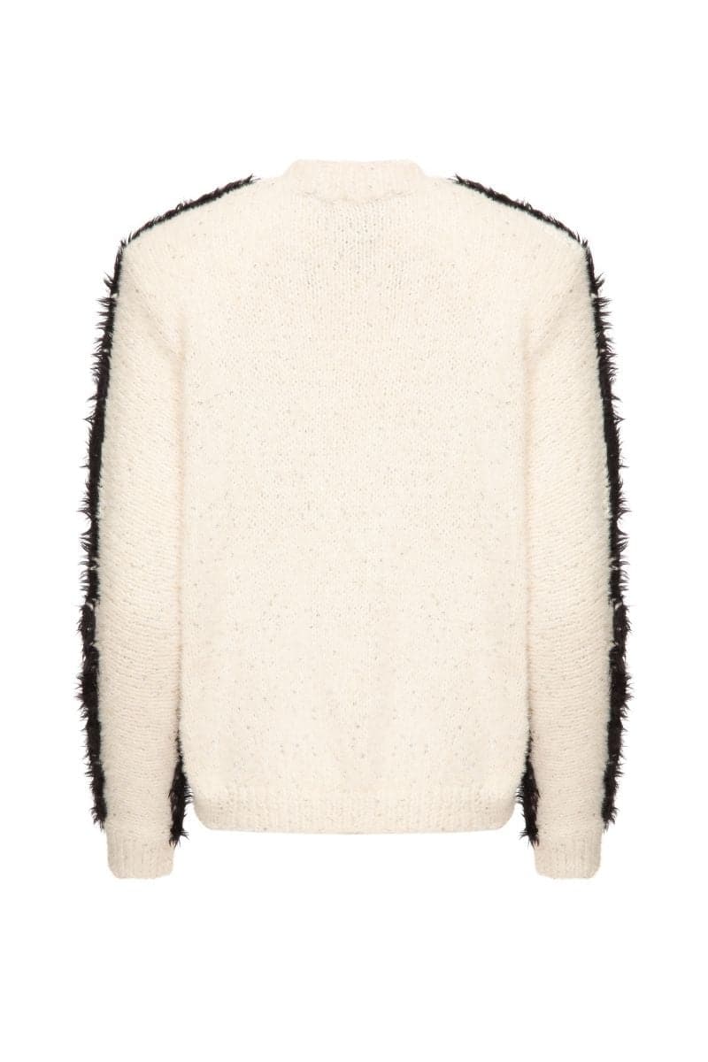 FLUFFY GOLD BUTTON WHITE SWEATER