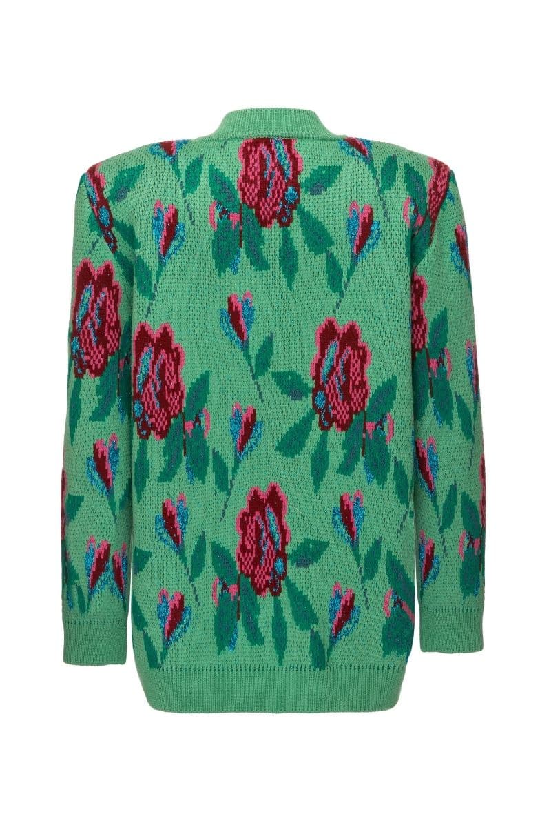 GREEN FLORAL DETAIL WOOL AND MOHAIR-BLEND CARDIGAN
