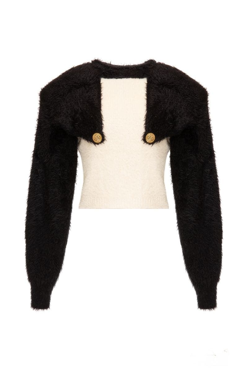 STRUCTURED SHOULDER BLACK AND WHITE SWEATER