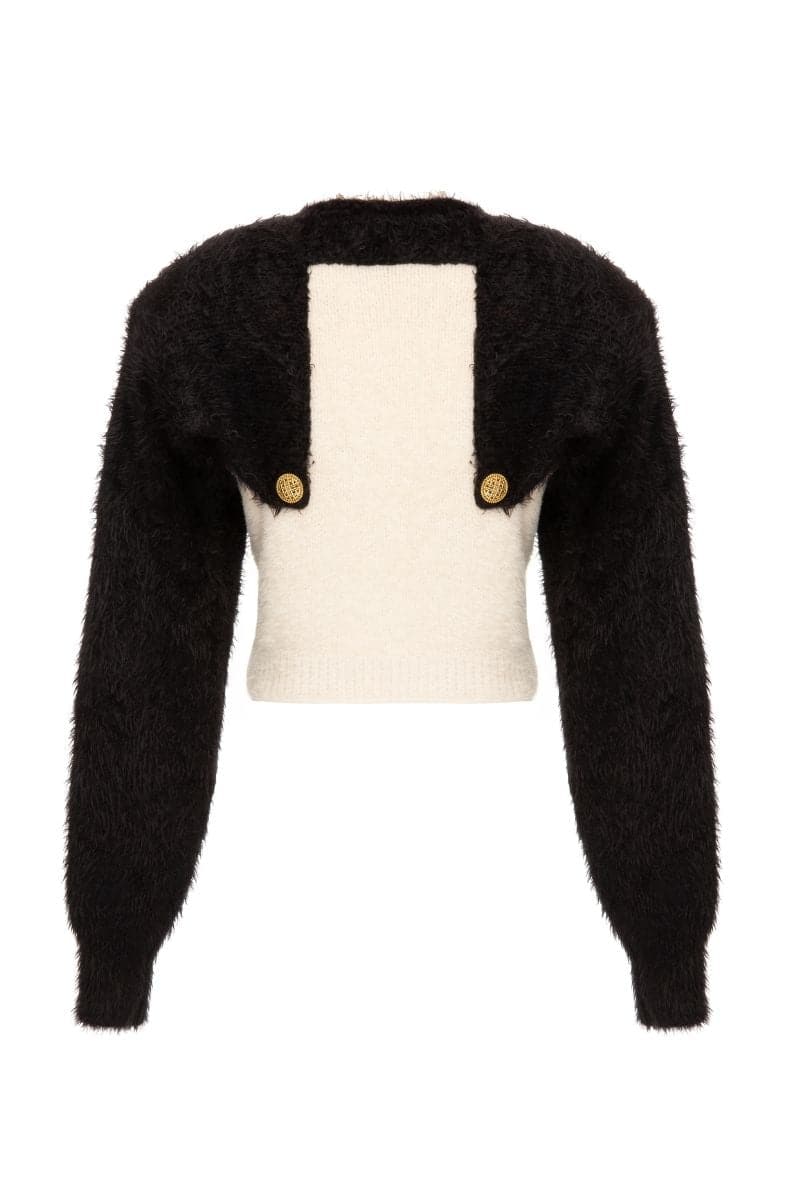 STRUCTURED SHOULDER BLACK AND WHITE SWEATER