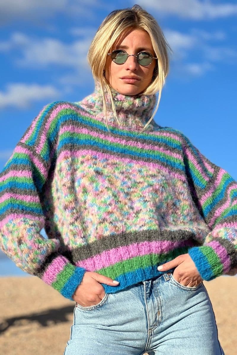LILAS DOUDOU STRIPES MOCK NECK SWEATER