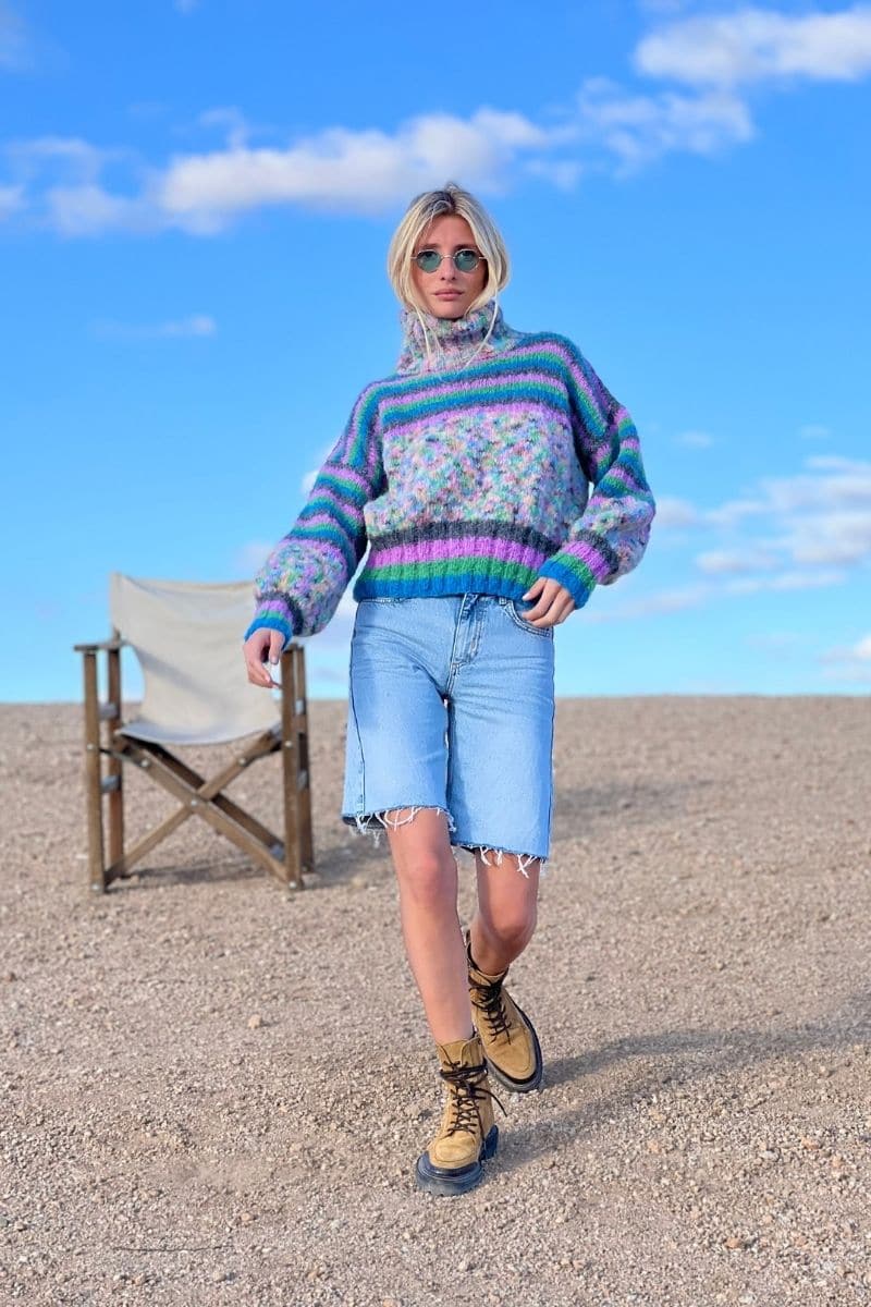 LILAS DOUDOU STRIPES MOCK NECK SWEATER