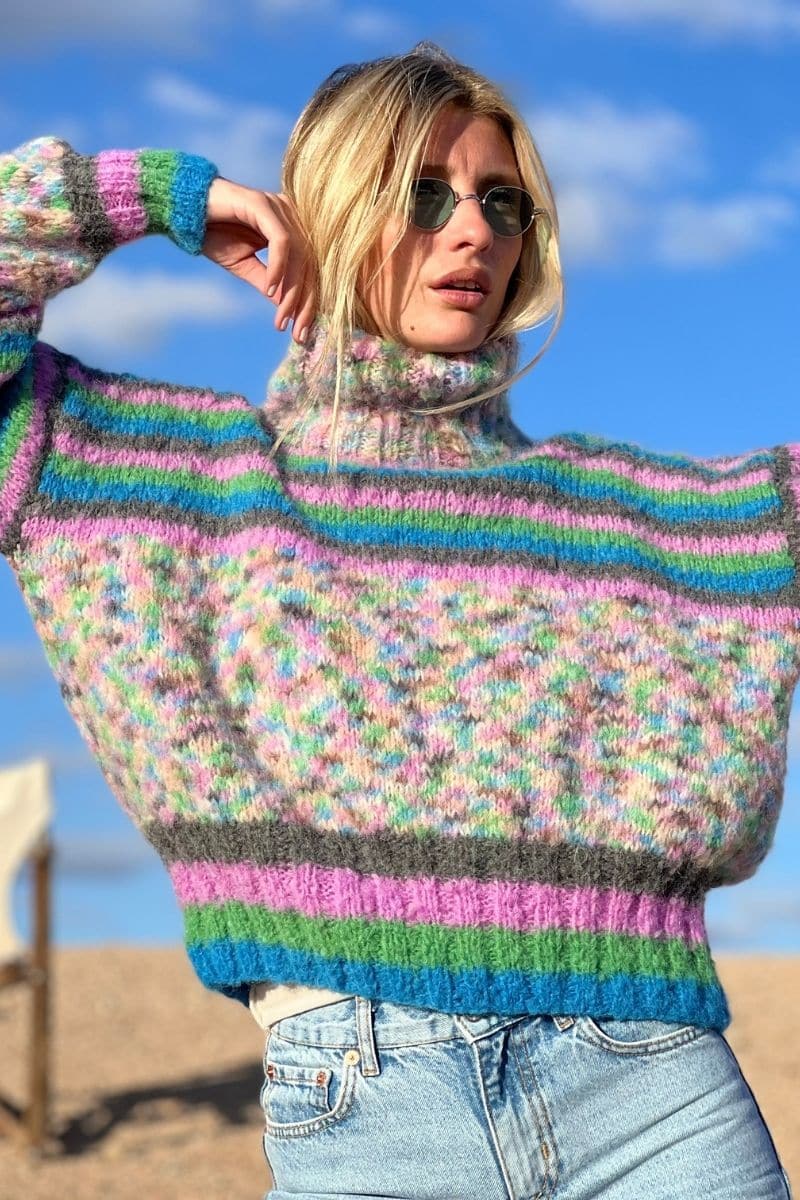 LILAS DOUDOU STRIPES MOCK NECK SWEATER