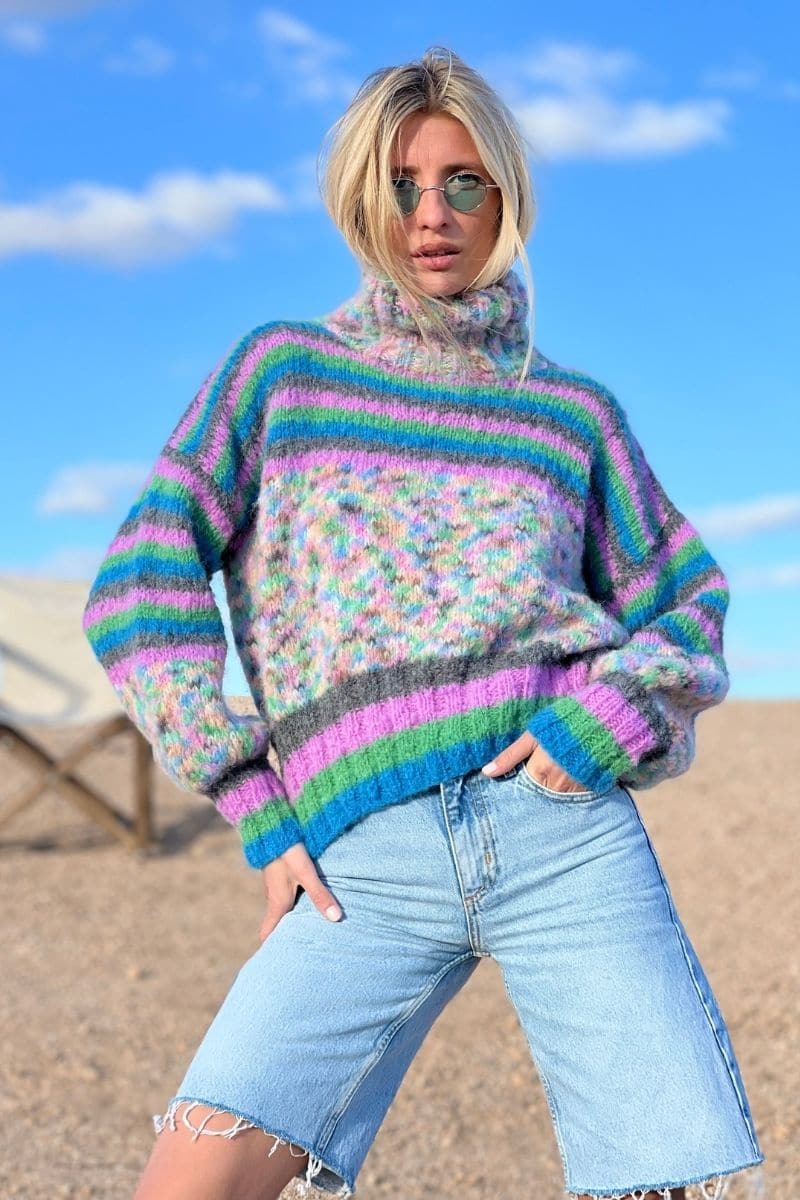 LILAS DOUDOU STRIPES MOCK NECK SWEATER