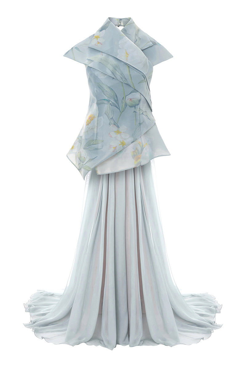 ASYMMETRIC CHIFFON DRESS IN GRAY
