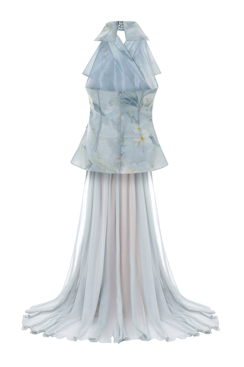 ASYMMETRIC CHIFFON DRESS IN GRAY