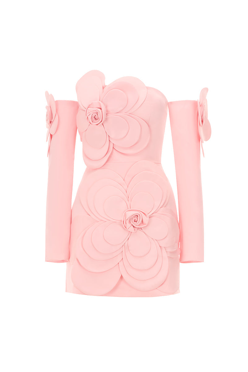 CULT MIA X HAPPY CLOTHING AMORA A-LINE SLEEVED VELVET MINI DRESS IN PINK